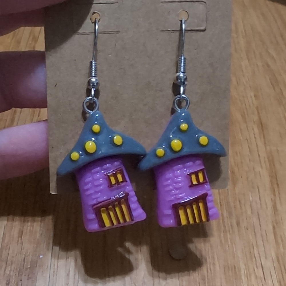 Whimsical Purple House Earrings